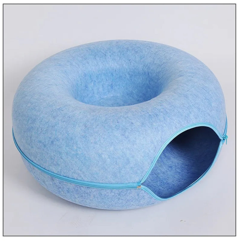 Donut Cat Bed & Interactive Tunnel - Pet Felt House for Cats & Kittens