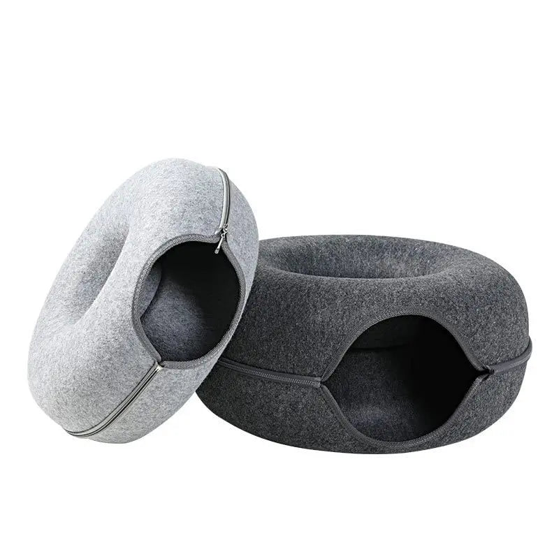 Donut Cat Bed & Interactive Tunnel - Pet Felt House for Cats & Kittens