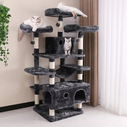 Large Cat Tree Condo with Sisal Scratching Posts & Perches - Cat Tower Activity Center