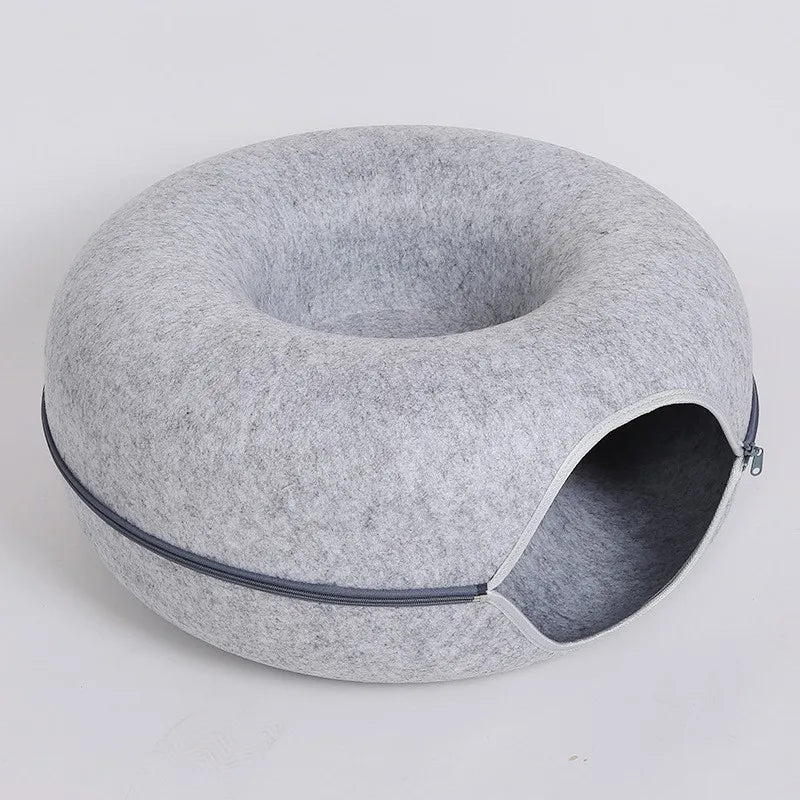 Donut Cat Bed & Interactive Tunnel - Pet Felt House for Cats & Kittens