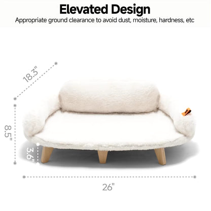 Elevated Cat Bed with Removable Washable Cover - Wooden Pet Sofa for Cats & Small Dogs