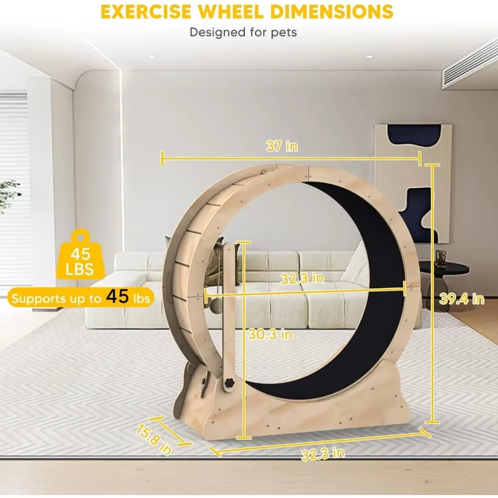 Cat Running Wheel Treadmill with Carpeted Runway & Teaser Toy - Pet Accessories for Home