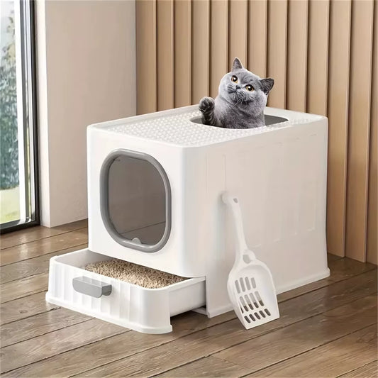 Leak-Proof Enclosed Cat Litter Box with Pull Drawer, Scoop & Lid - Anti-Splashing Toilet for Kittens