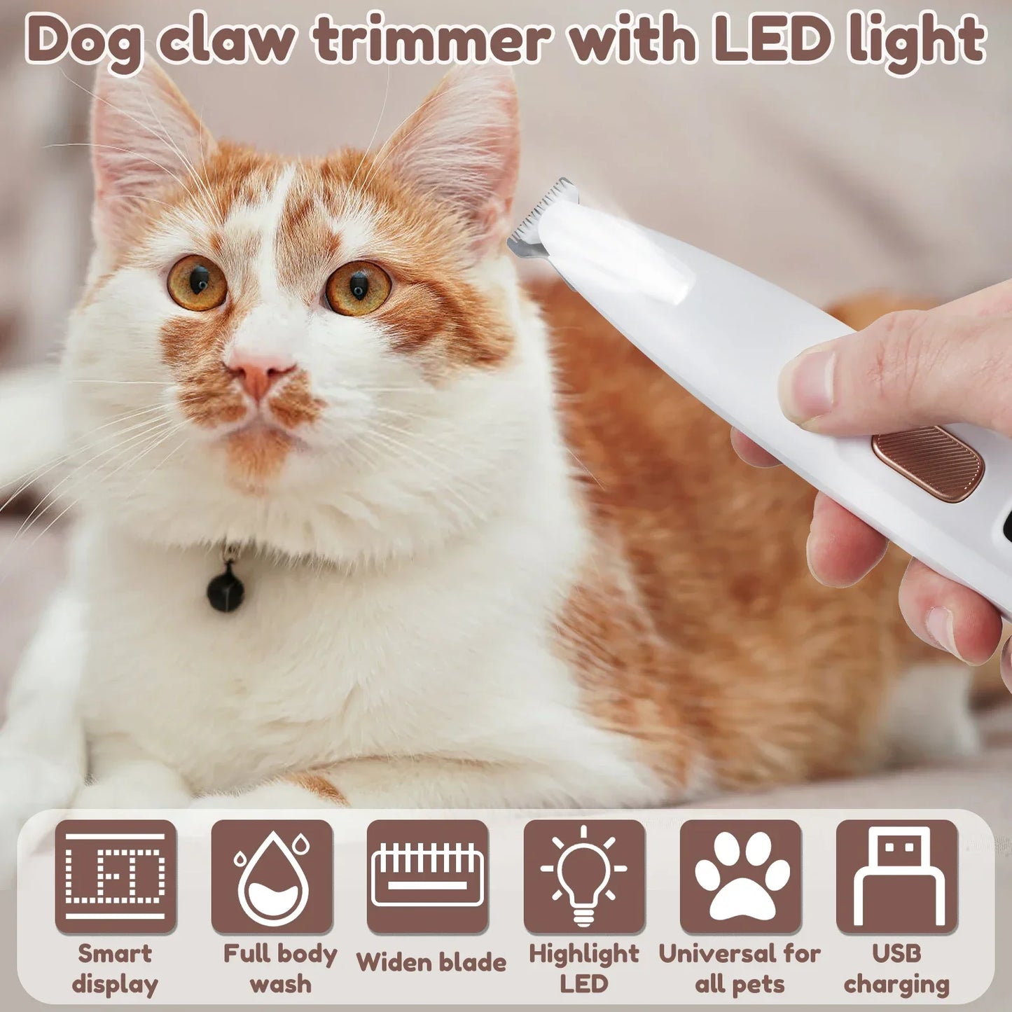 Cat Paw Trimmer with LED Light - Waterproof Pet Hair Clippers