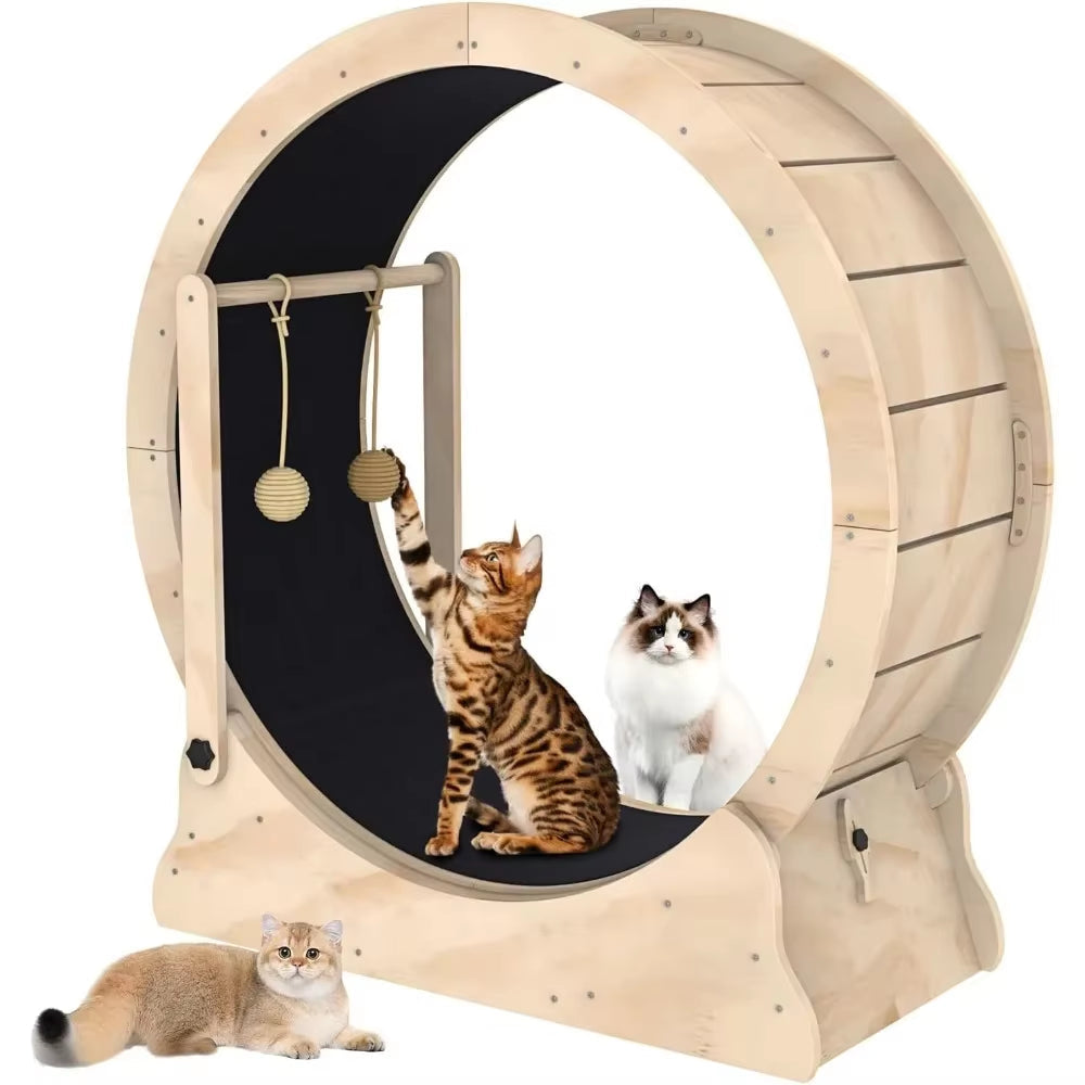 Cat Running Wheel Treadmill with Carpeted Runway & Teaser Toy - Pet Accessories for Home