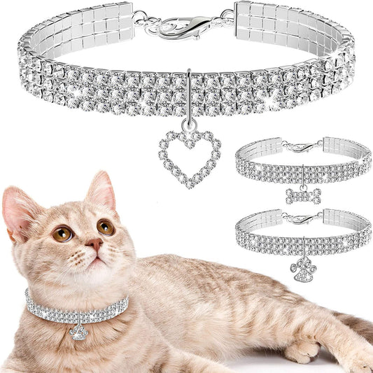 Bling Rhinestone Pet Collars - Adjustable Crystal Cat & Dog Collars (White)