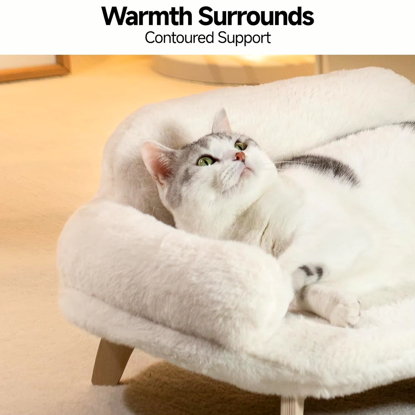 Elevated Cat Bed with Removable Washable Cover - Wooden Pet Sofa for Cats & Small Dogs