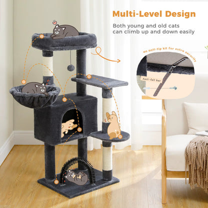 Cat Tree Tower with Self Groomer & Sisal Scratching Post - Multi-Level Condo for Kittens