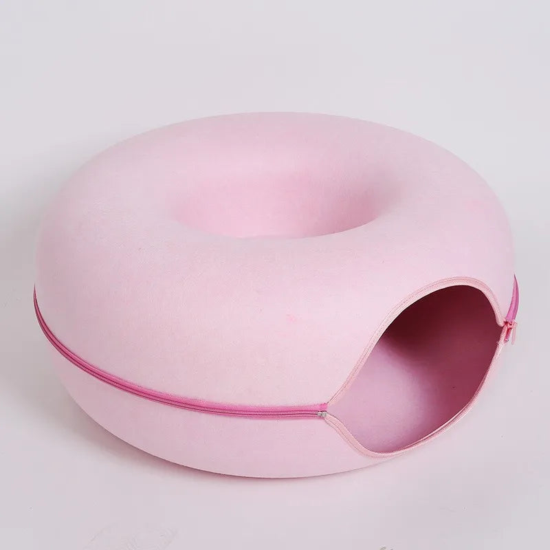 Donut Cat Bed & Interactive Tunnel - Pet Felt House for Cats & Kittens