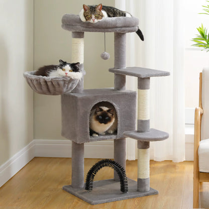 Cat Tree Tower with Self Groomer & Sisal Scratching Post - Multi-Level Condo for Kittens