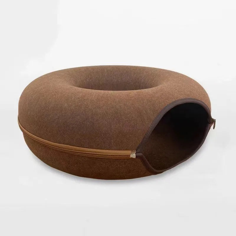 Donut Cat Bed & Interactive Tunnel - Pet Felt House for Cats & Kittens