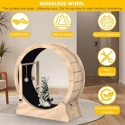 Cat Running Wheel Treadmill with Carpeted Runway & Teaser Toy - Pet Accessories for Home