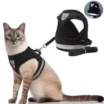 Adjustable Cat Harness & Leash Set - Reflective Escape-Proof Pet Vest