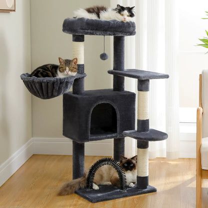 Cat Tree Tower with Self Groomer & Sisal Scratching Post - Multi-Level Condo for Kittens