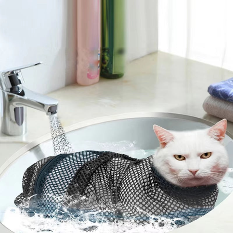 Mesh Cat Bath & Grooming Bag - Adjustable Pet Washing & Nail Trimming Bag