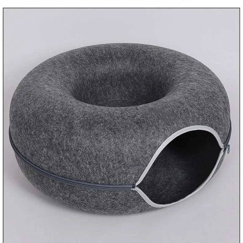 Donut Cat Bed & Interactive Tunnel - Pet Felt House for Cats & Kittens