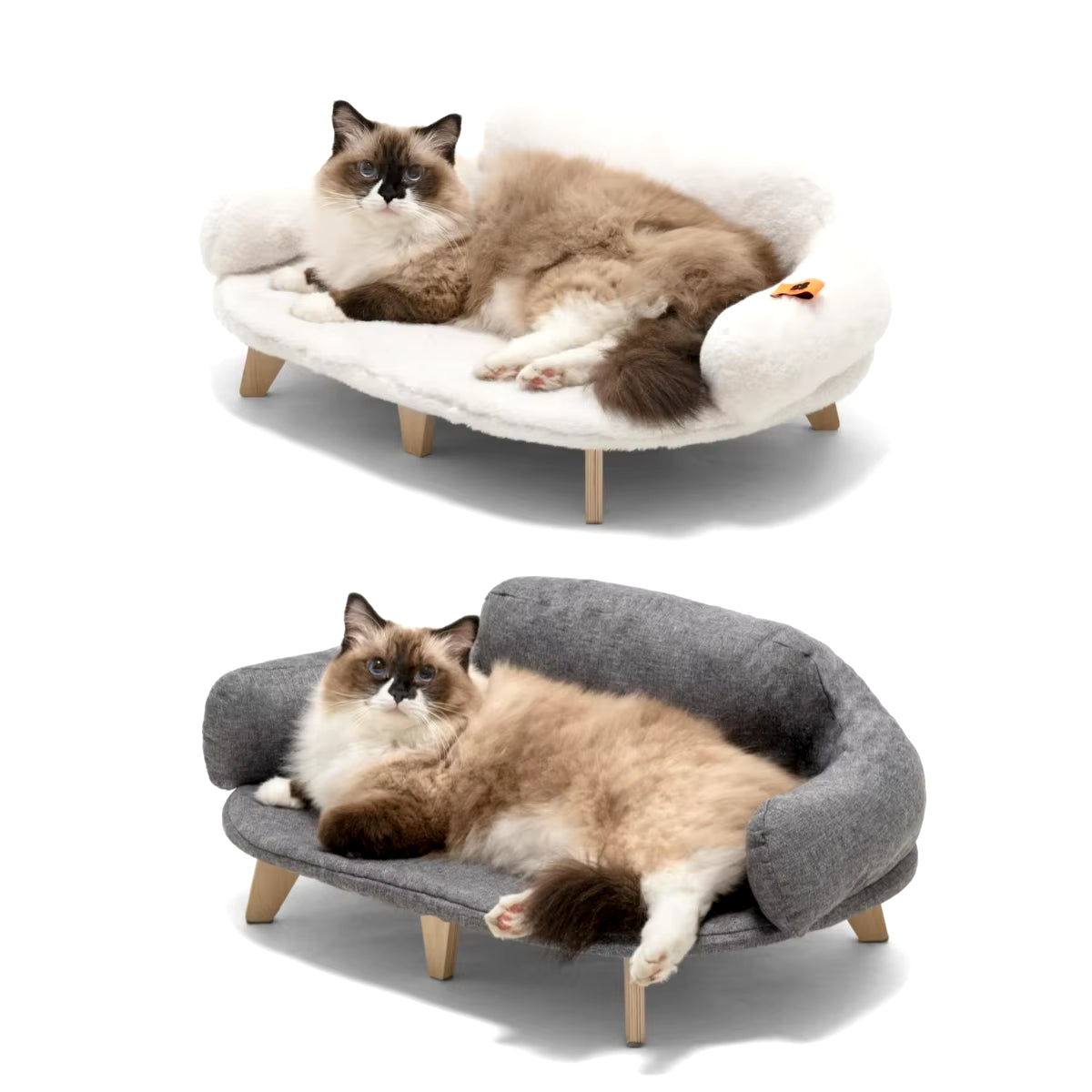 Elevated Cat Bed with Removable Washable Cover - Wooden Pet Sofa for Cats & Small Dogs