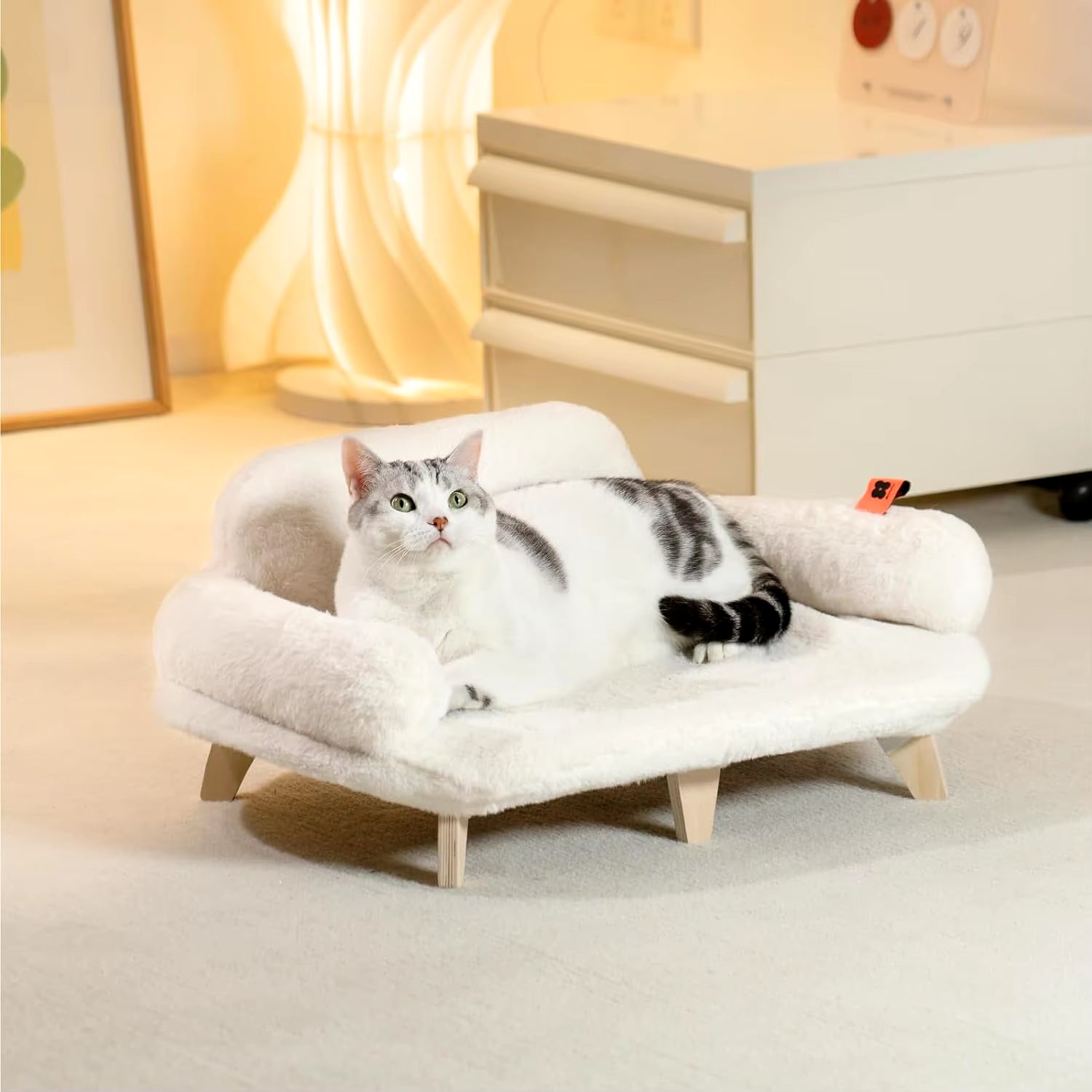 Elevated Cat Bed with Removable Washable Cover - Wooden Pet Sofa for Cats & Small Dogs