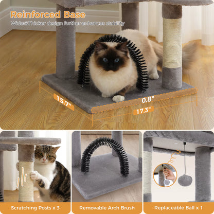 Cat Tree Tower with Self Groomer & Sisal Scratching Post - Multi-Level Condo for Kittens