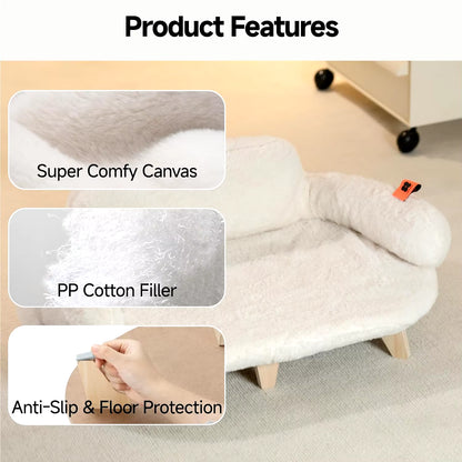 Elevated Cat Bed with Removable Washable Cover - Wooden Pet Sofa for Cats & Small Dogs