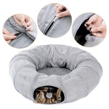 3-in-1 Cat Tunnel & Bed with Interactive Plush Ball Toy